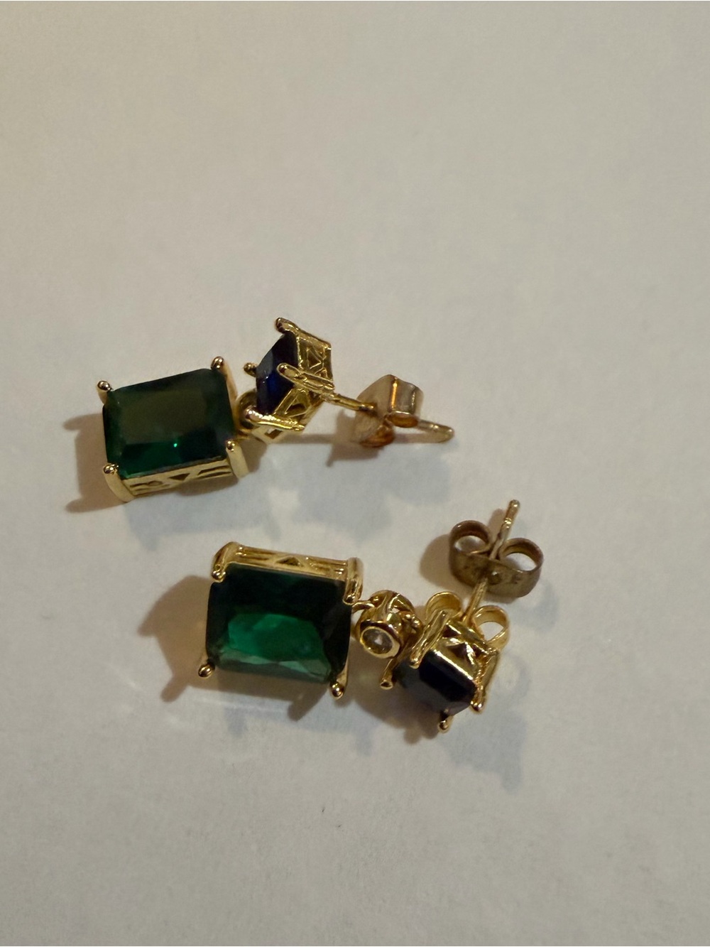 Gold-Plated Green and Blue Emerald Drop Earrings - Picture 3 of 7